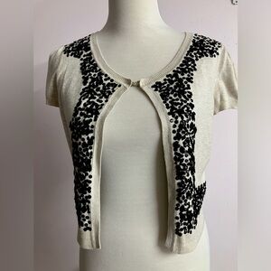 INC Women’s Sweater, Large, Ecru/Black, Sequins, Capped Sleeves, Cropped